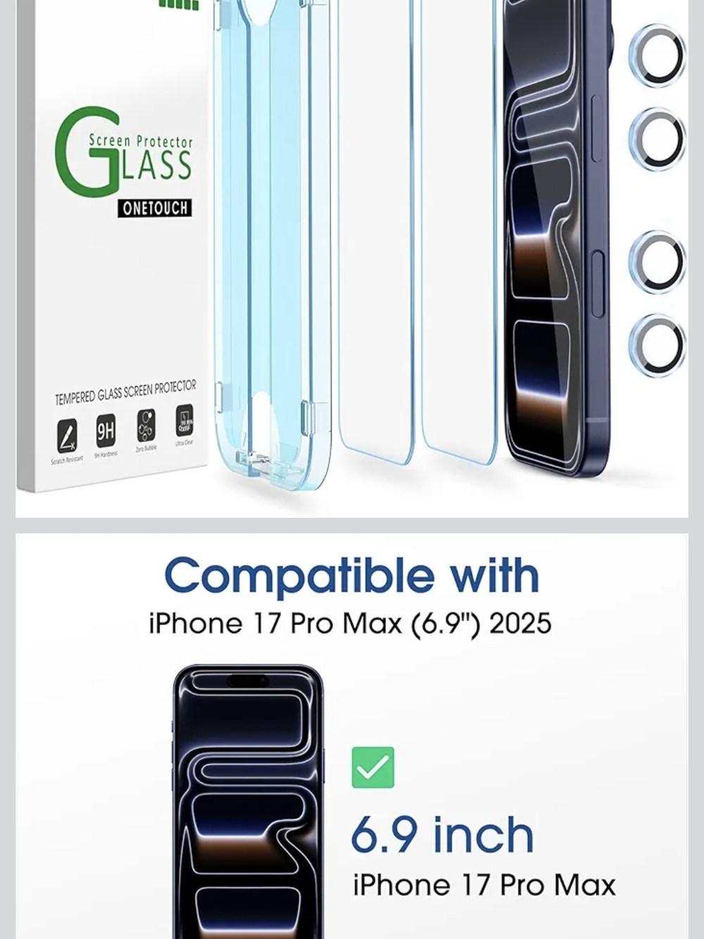 Tempered Glass Screen Protector for iPhone 17 Pro Max (6.9") - Clear
